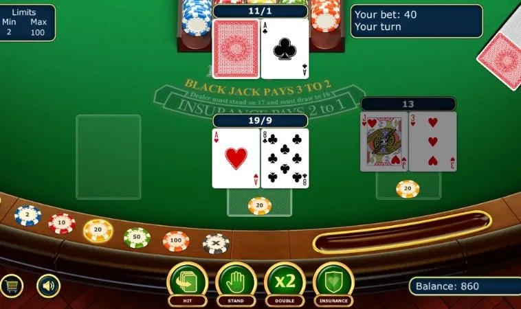 Bàn chơi Blackjack tại EE88